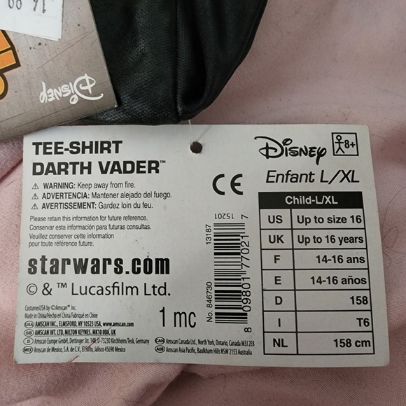 NWT Disney Star Wars Darth Vader T-Shirt Costume Boys L/XL Halloween Cosplay New - Picture 7 of 7
